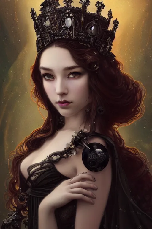 Image similar to beautiful and luxury and victorian and gothic and dieselpunk young medieval dark crown princess portrait like blackpink lisa+smoky eyes+front face with light flowing hair, ultradetail face, art and illustration by tian zi and craig mullins and WLOP and alphonse mucha, fantasy, intricate complexity, human structure, human anatomy, fantasy character concept, watermark, blurry, hyperrealism 8k