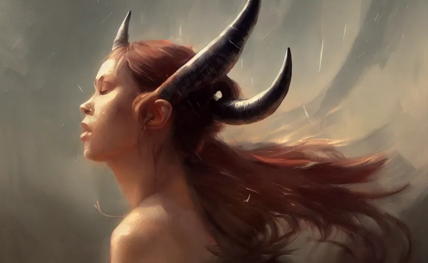 Image similar to a painting of aki trending on artstation in the style of greg rutkowski, beautiful, sensual, natural, horns on head