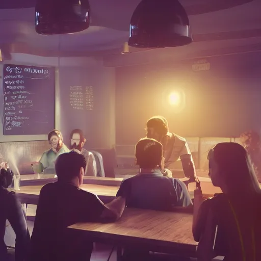 Prompt: pub quiz at the end of the universe, dramatic lighting, action, octane render, hyperrealistic