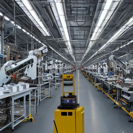 Image similar to photograph of a robot factory, 4K