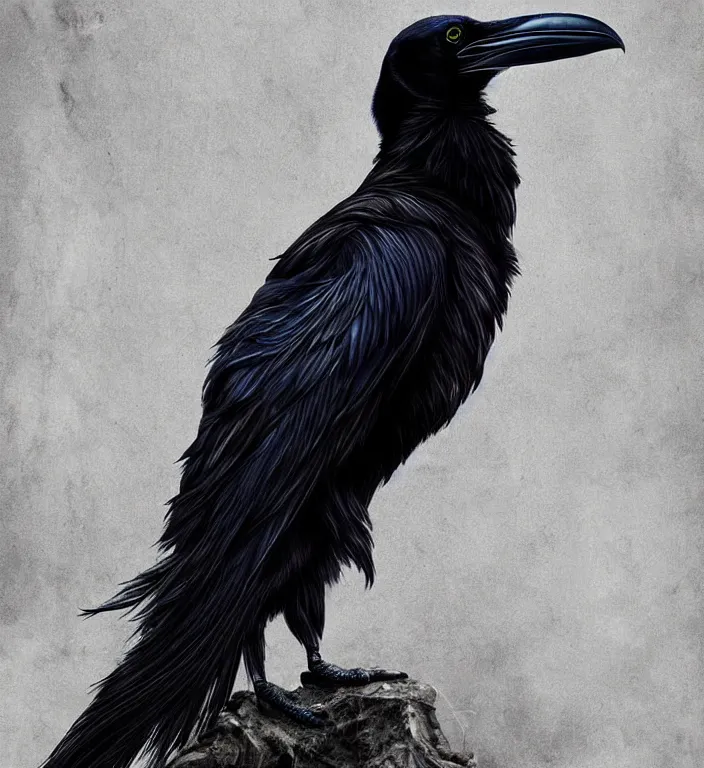 Image similar to artistic form coming into being as two elements are successfully fused, epic professional digital art, extreme detail, wow, wow, wow., raven bird.