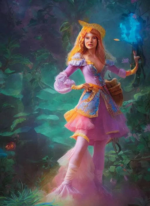 Prompt: detailed full body concept colorful pastel painting of a Disney pirate princess in intricate clothing, cinematic lighting, hyperdetailed, 8k, high resolution, insanely detailed and intricate, octane render, vfx, postprocessing, freckles, alluring