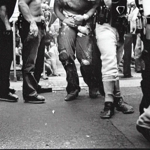 Image similar to big bird being arrested for inciting a riot, 35mm photo