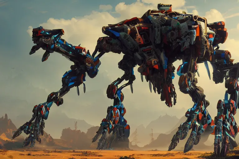 Image similar to longleg machine mecha animal beast robot of horizon forbidden west horizon zero dawn bioluminiscence global illumination ray tracing hdr fanart arstation by sung choi and eric pfeiffer and gabriel garza and casper konefal