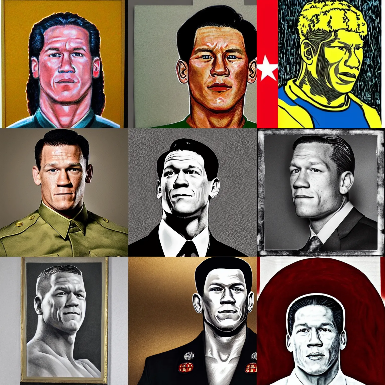Prompt: portrait of john cena with the hair of mao zedong