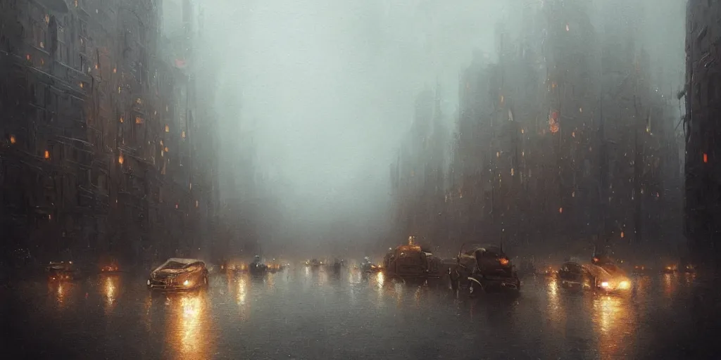 Prompt: a parade in a heavy swirling fog, soft lighting, night, stephen bliss, misty, unreal engine, oild painting, fantasy art by greg rutkowski, loish, rhads, ferdinand knab, makoto shinkai and lois van baarle, ilya kuvshinov, rossdraws, tom bagshaw, illustration, detailed and intricate environment