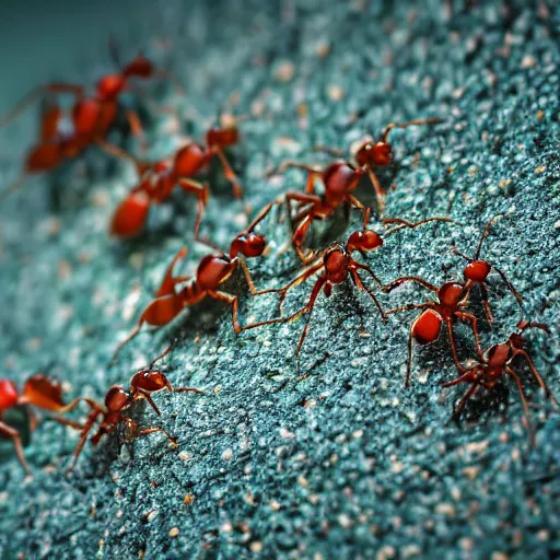 Image similar to ants at war, macro photography, 8 k, cinematic lighting, shallow depth of field,