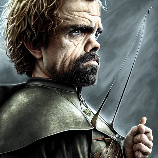 Prompt: peter dinklage as legolas, digital painting, extremely detailed, 4 k, intricate, brush strokes, mark arian, artgerm, bastien lecouffe - deharme