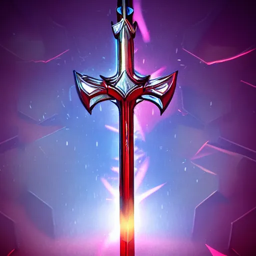 Prompt: game - icon of sword and battleaxe crossed on a prism, red powerful fantasy epic legends, game icon stylized, digital illustration radiating, a glowing aura, global illumination, ray tracing, 8 k high definition, intricate details, octane render, unreal engine, trending on arstation