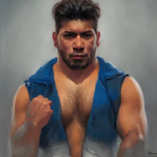 Prompt: the young latino guy as a realistic wrestling character, closeup portrait art by donato giancola and greg rutkowski, realistic face, digital art, trending on artstation