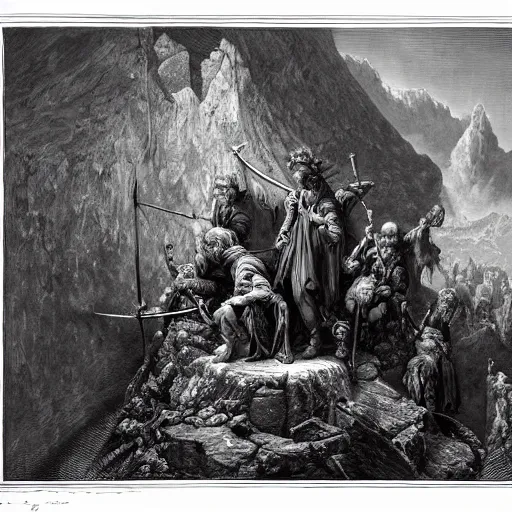 Image similar to adventurers, by gustave dore, detailed, high quality