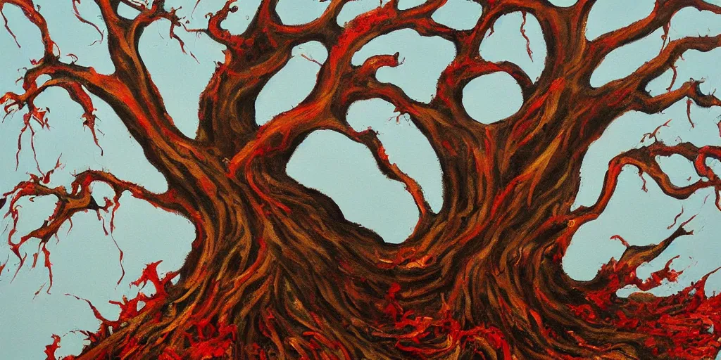 Prompt: detailed painting of a bleeding tree