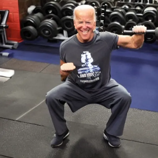 Image similar to joe biden doing weights, in the gym