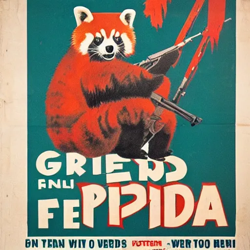 Prompt: red panda on a propaganda poster, guns, world war, circa 1 9 3 9, stencil