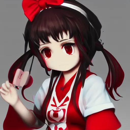 Prompt: Reimu Hakurei in streetwear, digital art, octane render, blender, trending on artstation, touhou