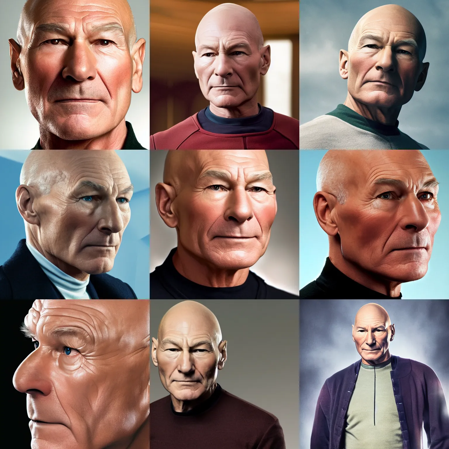Prompt: official photo portrait of patrick stewart as captain picard, 4 k / 8 k, award - winning, high quality, detailed, intricate