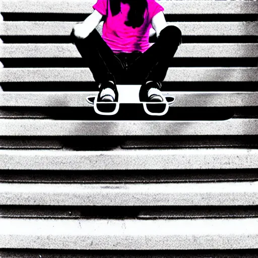 Image similar to skater girl sitting on steps by scott pilgrim, by bryan lee o'malley