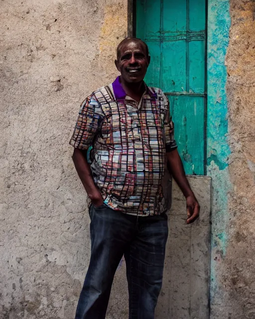 Prompt: a street photography portrait photo of mr. miguel bashirian, planner in haiti, by kelli sipes
