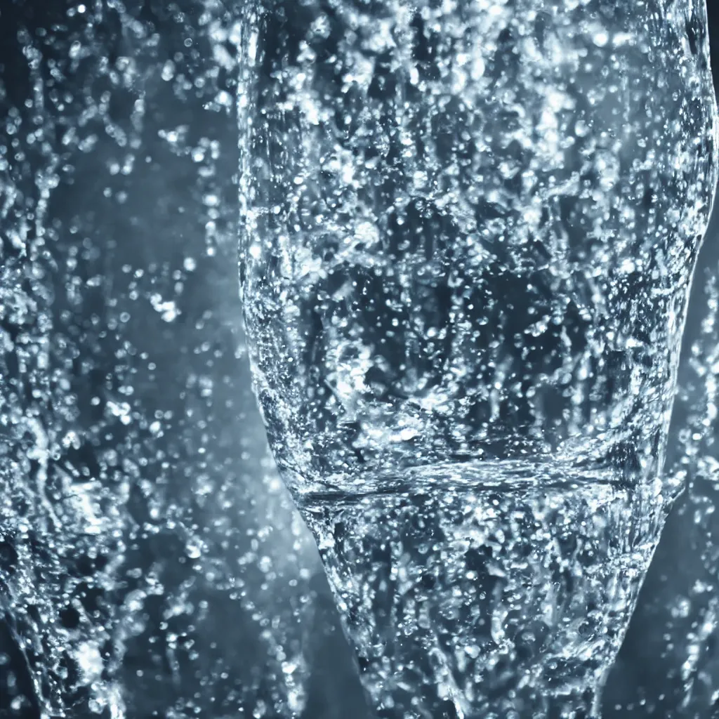 Prompt: close - up on a glass of water held by a female hand, blurred, depth of field, unframed, by gerhard richter and nadav kander, 8 k hyper realistic detailed cinematic still