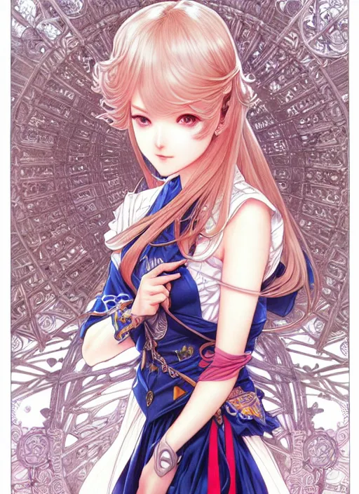 Prompt: highschool princess assassin, beautiful shadowing, 3 d shadowing, reflective surfaces, illustrated completely, 8 k beautifully detailed pencil illustration, extremely hyper - detailed pencil illustration, intricate, epic composition, very very kawaii, masterpiece, bold complimentary colors. stunning masterfully illustrated by artgerm, range murata, alphonse mucha.