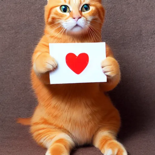 Image similar to cute orange tabby cat holding a sign with a red heart symbol