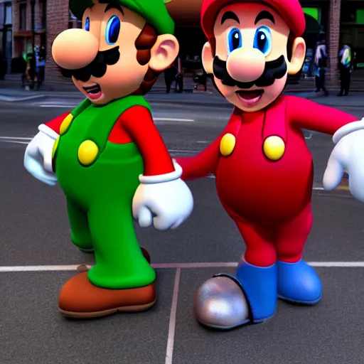 Prompt: Mario and Luigi attending Christopher Street Day, dramatic lighting, cinematic, photorealistic, award-winning, 4K