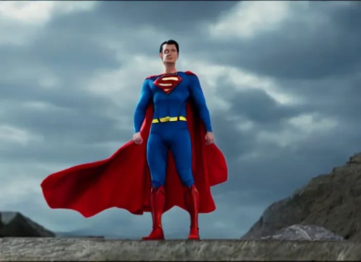 Prompt: film still of superman as a!!! skinny very skinny skinny slim weak man very skinny no muscle skinny skinny!!! in the new superman movie