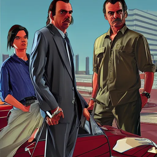 Image similar to aznar in gta v, cover art by stephen bliss, artstation