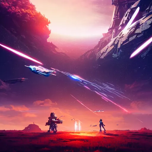 Prompt: space battleship attacking earth horizon forbidden west horizon zero dawn ray tracing hdr fanart arstation by ian pesty and alena aenami artworks in 4 k