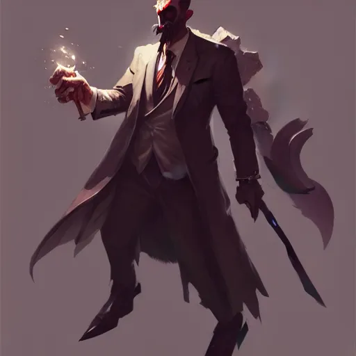 Image similar to concept art of league of legends gentleman from hell, greg rutkowski, trending on artstation, highly detailed, ambient lighting