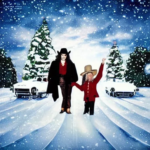 Prompt: album cover for michael jackson and willie nelson's christmas album