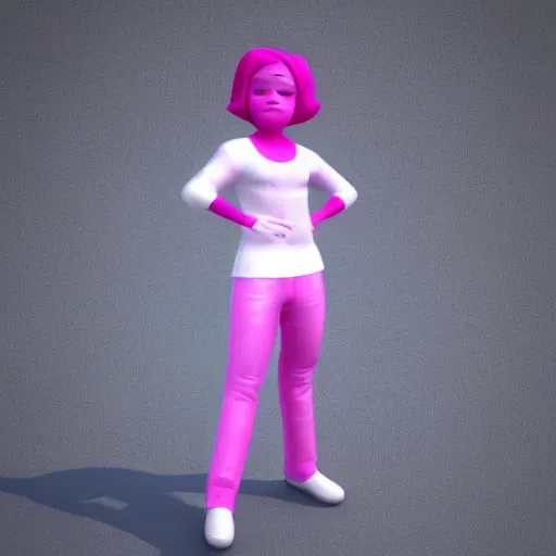 Image similar to y2k, late 90s, early 2000s pink and purple baggy outfit 3d character model render, detailed, white background, 4k, aesthetic