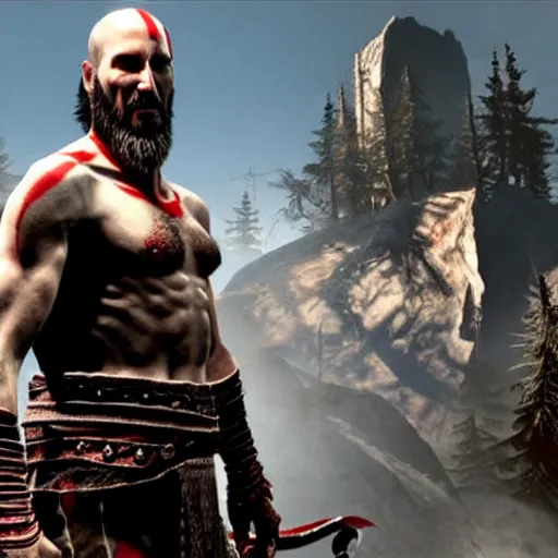 Image similar to Keanu Reeves in the God of War game