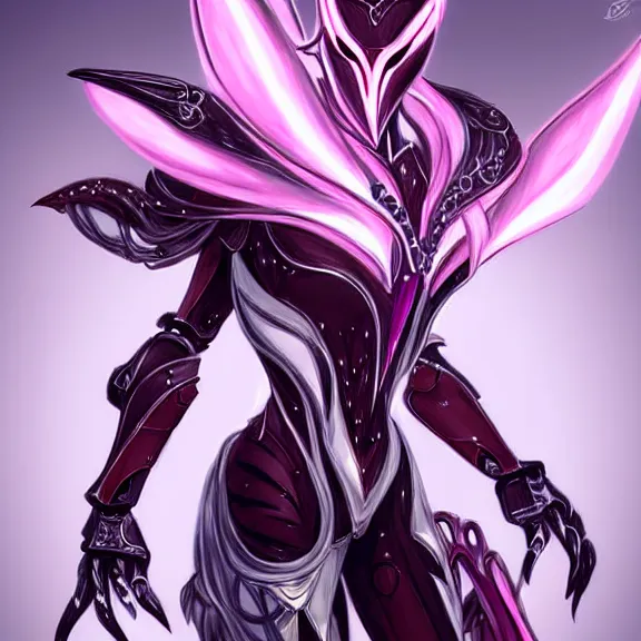 Prompt: highly detailed exquisite fanart, of a beautiful female warframe, but as an anthropomorphic elegant robot female dragon, shiny and smooth white silver plated armor engraved, robot dragon head, Fuchsia skin beneath the armor, sharp claws, long sleek tail behind, robot dragon hands and feet, standing elegant pose, close-up shot, full body shot, epic cinematic shot, professional digital art, high end digital art, singular, realistic, DeviantArt, artstation, Furaffinity, 8k HD render, epic lighting, depth of field