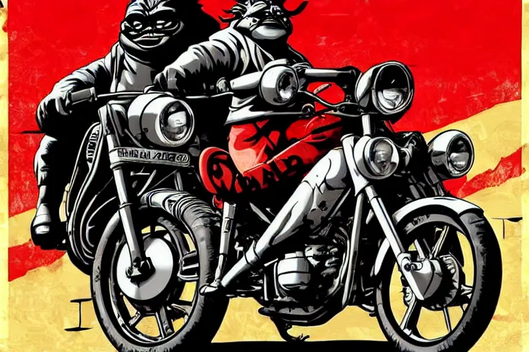 Image similar to pizza the hut, akira's motorcycle, gorillaz, poster, high quality