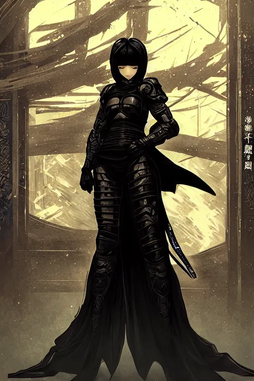 Image similar to portrait Ninja gaiden girl, armored black and blue ninja wardrobe, in ruin japanese rainny temple night, ssci-fi and fantasy, intricate and very very beautiful and elegant, highly detailed, digital painting, artstation, concept art, smooth and sharp focus, illustration, art by tian zi and WLOP and alphonse mucha