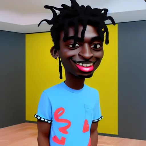 Image similar to a cartoon 3D render of Playboi Carti in the style of Pixar