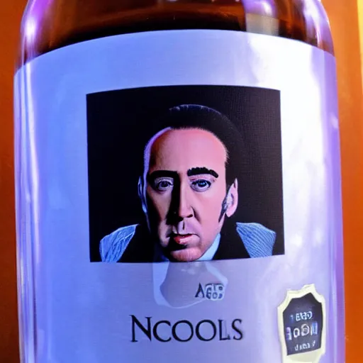 Prompt: liquid Nicolas Cage from bottle.