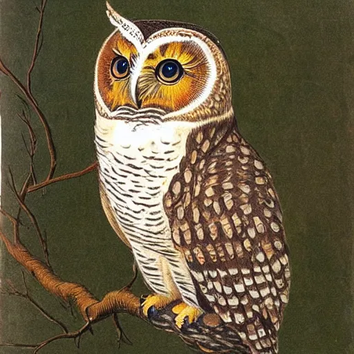 Prompt: owl, extremely detailed masterpiece, illustration, colorful, by audubon,