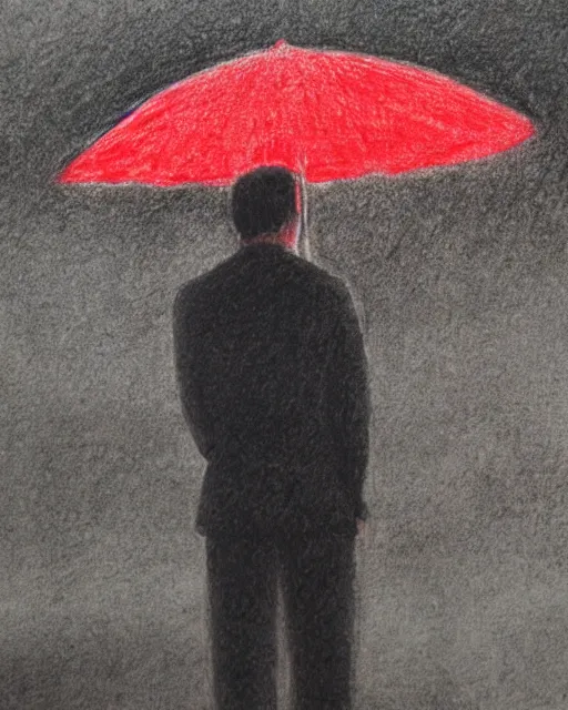 Image similar to a drawn man standing in the rain