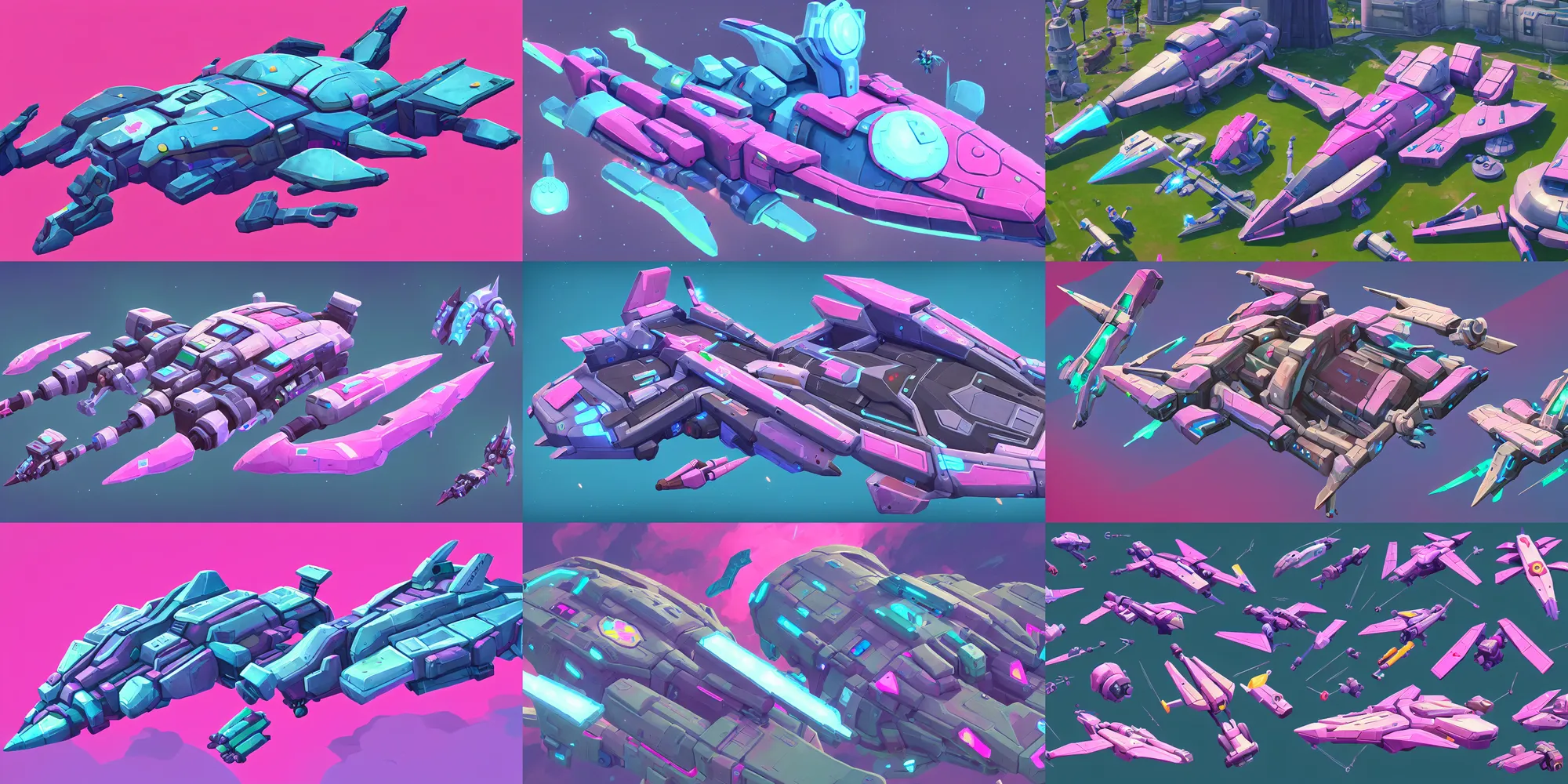 Prompt: game asset of the sims spaceship, big medium small, in gouache detailed paintings, props, stylized, 2 d sprites, kitbash, arcane, overwatch, blue and pink color scheme, 8 k, close up