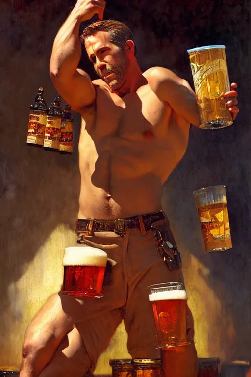 Image similar to ryan reynolds brewing beer painting by gaston bussiere, craig mullins, j. c. leyendecker, tom of finland