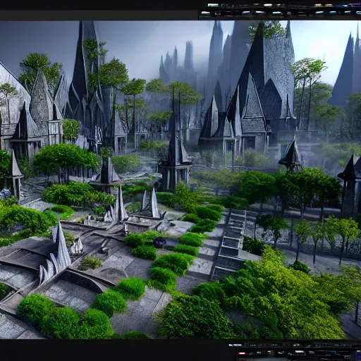 Image similar to inside an ethereal magical elven city, 4k, HDR, award-winning, unreal engine 5