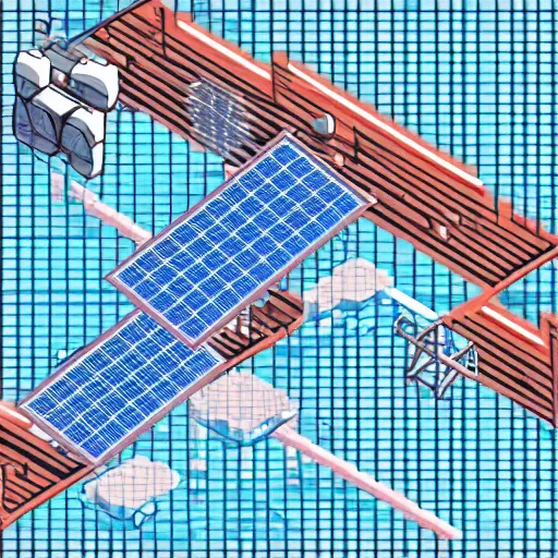 Prompt: pixel art isometric drawing, space station, solar panels, white background, detailed