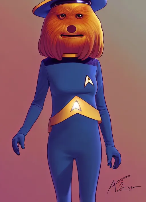 Image similar to cute star trek officer honey monster, natural lighting, path traced, highly detailed, high quality, digital painting, by don bluth and ross tran and studio ghibli and alphonse mucha, artgerm
