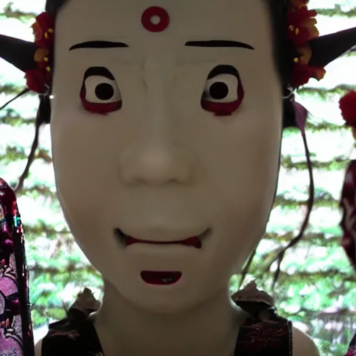 Image similar to animatronic of a japanese cult priestess