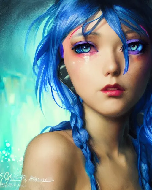 Image similar to pretty girl djing at a rave, blue hair, rem rezero, sharp focus, digital painting, 8 k, concept art, art by wlop, artgerm, greg rutkowski and alphonse mucha