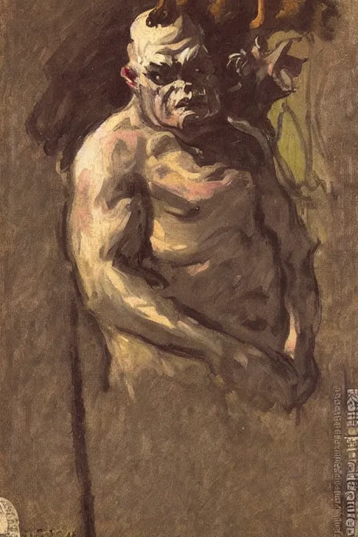 Image similar to portrait of a grumpy orc barbarian by walter sickert, john singer sargent, and william open