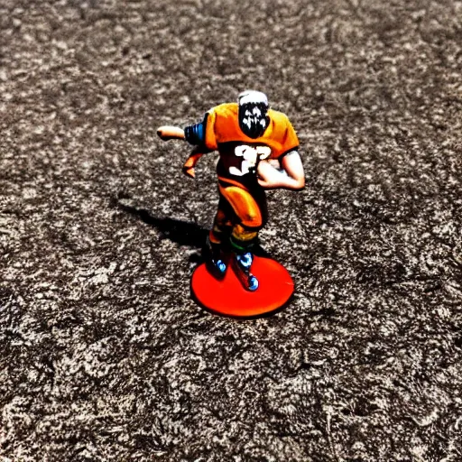 Prompt: blood bowl human catcher scoring touchdown on a desert pitch, looking into the camera, high quality photo,