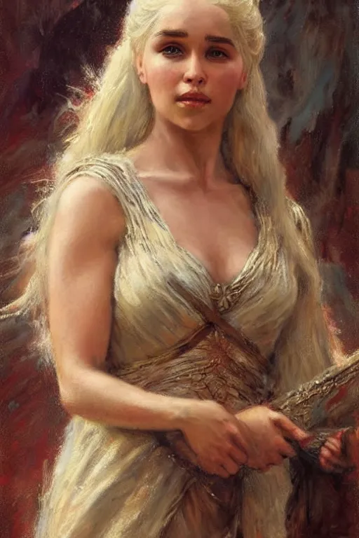 Image similar to portrait of daenerys targaryen. art by gaston bussiere.